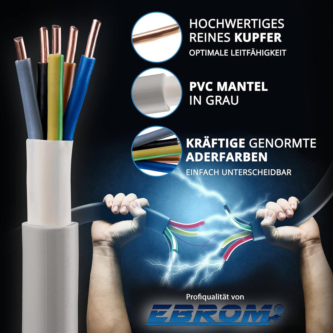 EBROM NYM-J 5x4 mm² Mantelleitung Installationskabel grau, Länge: 31 Meter | 5 bis 150 m - Installat