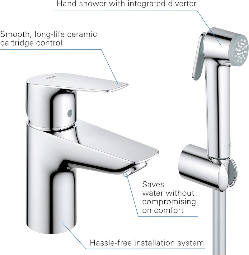 GROHE Start Edge - Einhand-Waschtischarmatur (wassersparend, langlebige Oberfläche, 1/2"), chrom, 23