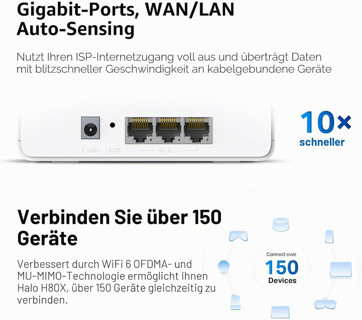 Mercusys Halo H3000X(2-Pack) WLAN-Router 6 Mesh, AX3000, Dualband, Reichweite bis zu 420 m², 3 x Gig