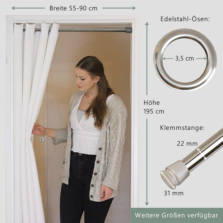 tinycurtains, Türvorhang mit Teleskopstange, einfache Montage in nur 1 Minute ohne Bohren (Türvorhan
