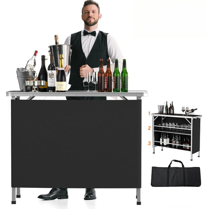 Bonnlo Campingtisch aus Aluminium, Klappbarer Outdoor Bartisch, Leicht & Tragbar, 2-stufige Ablage m