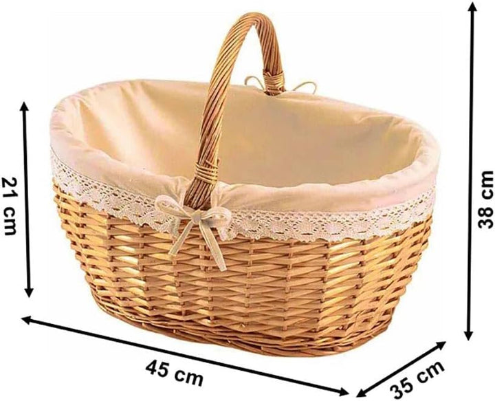 Kobolo Einkaufskorb geflochten Weidenkorb Geschenkkorb Präsentkorb mit Textil Braun