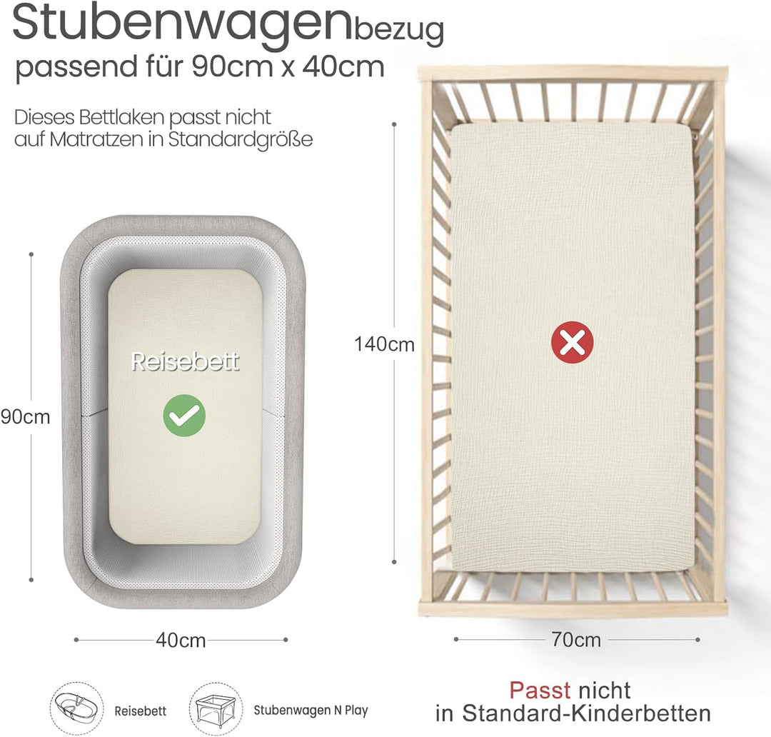lulumoon Musselin Stubenwagen Spannbettlaken 2er-Set: Kinderwagen Matratzenbezug für Beistellbett un