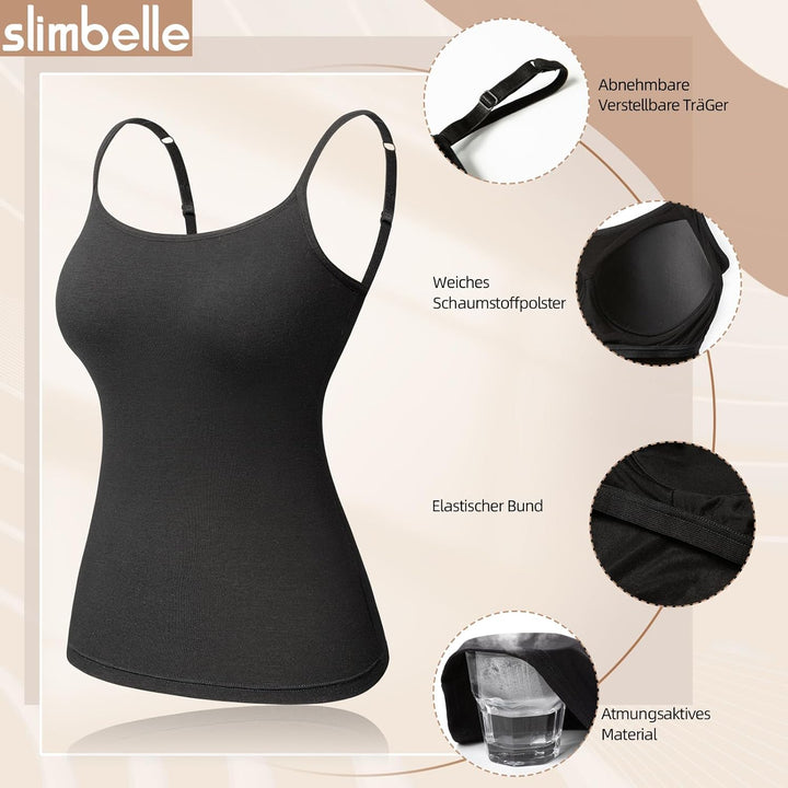 SLIMBELLE Damen Unterhemd BH Hemd Seamless Tank Top mit entfernbaren Cups Bauchweg Shapewear Top Ohn