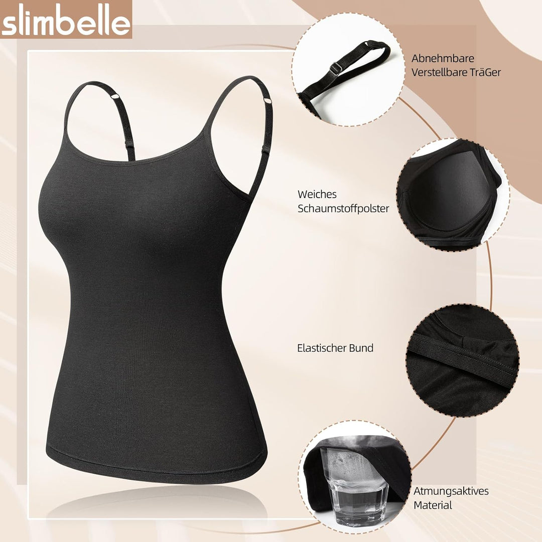 SLIMBELLE Damen Unterhemd BH Hemd Seamless Tank Top mit entfernbaren Cups Bauchweg Shapewear Top Ohn