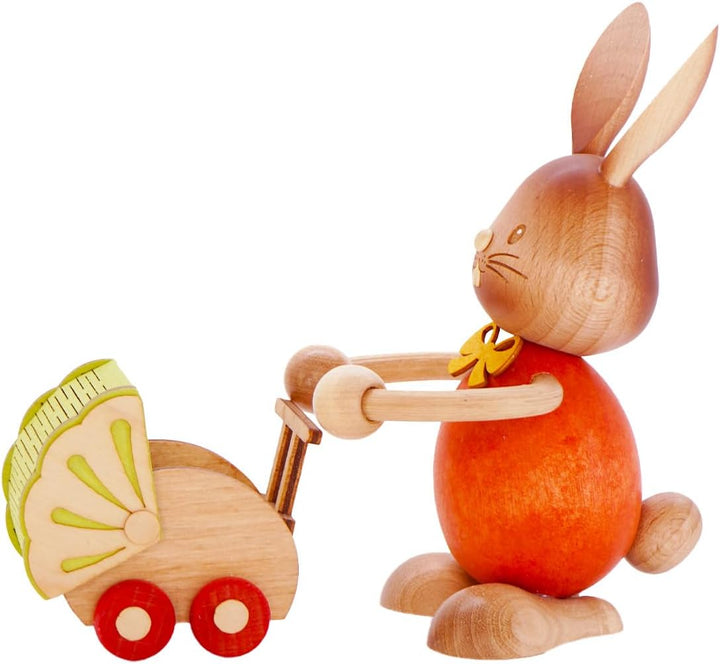 Drechslerei Kuhnert - Osterdekoration / Osterhase - Stupsi Hase "mit Kinderwagen" - 12cm - aus Holz