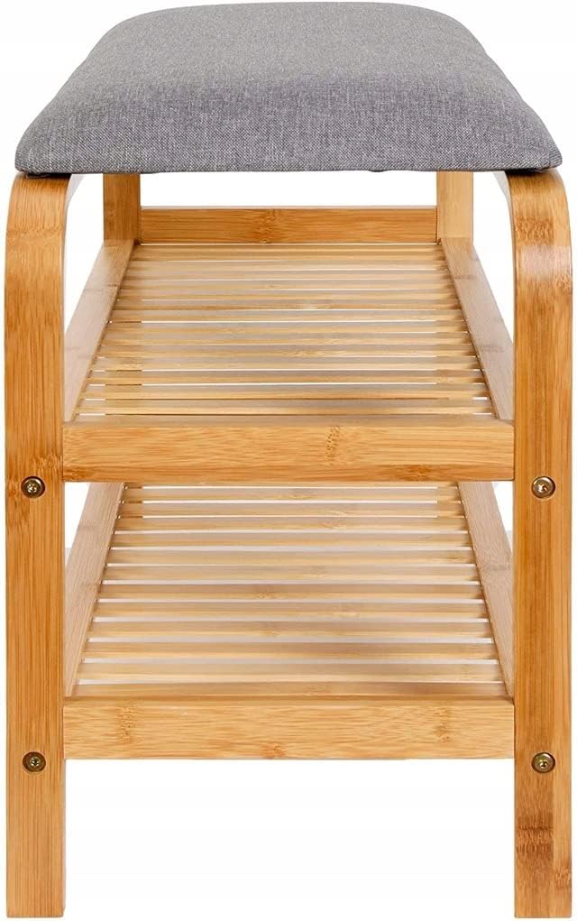 Bambus Schuhregal, Schuhregal aus Bambus mit Sitzbank, Schuhbank mit Sitzkissen, Sitzbank mit zwei E
