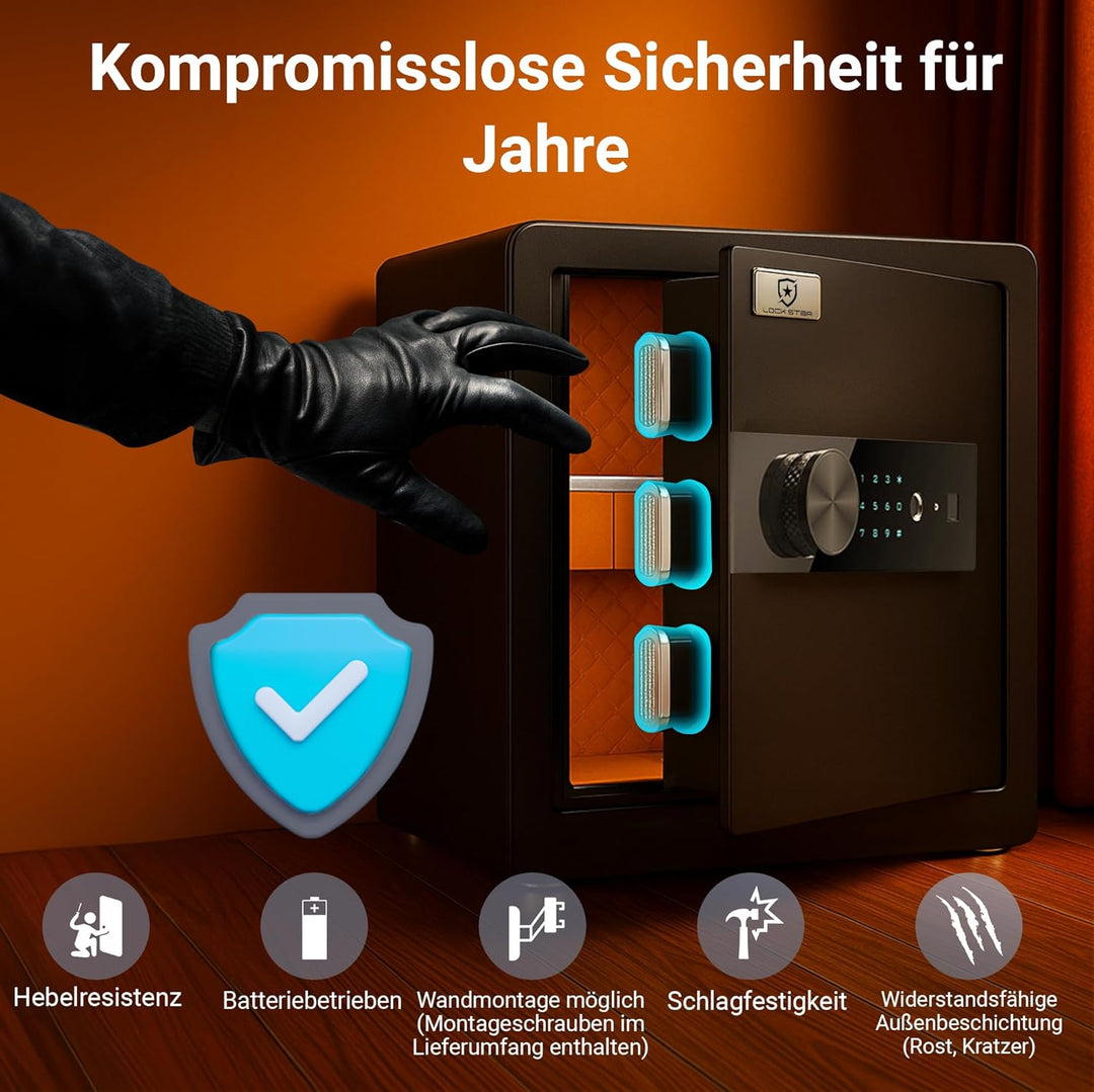 EXTRALINK Elektronischer Tresor Für Zuhause – Safe Mit Touchscreen, Code & Biometrischem Fingerabdru