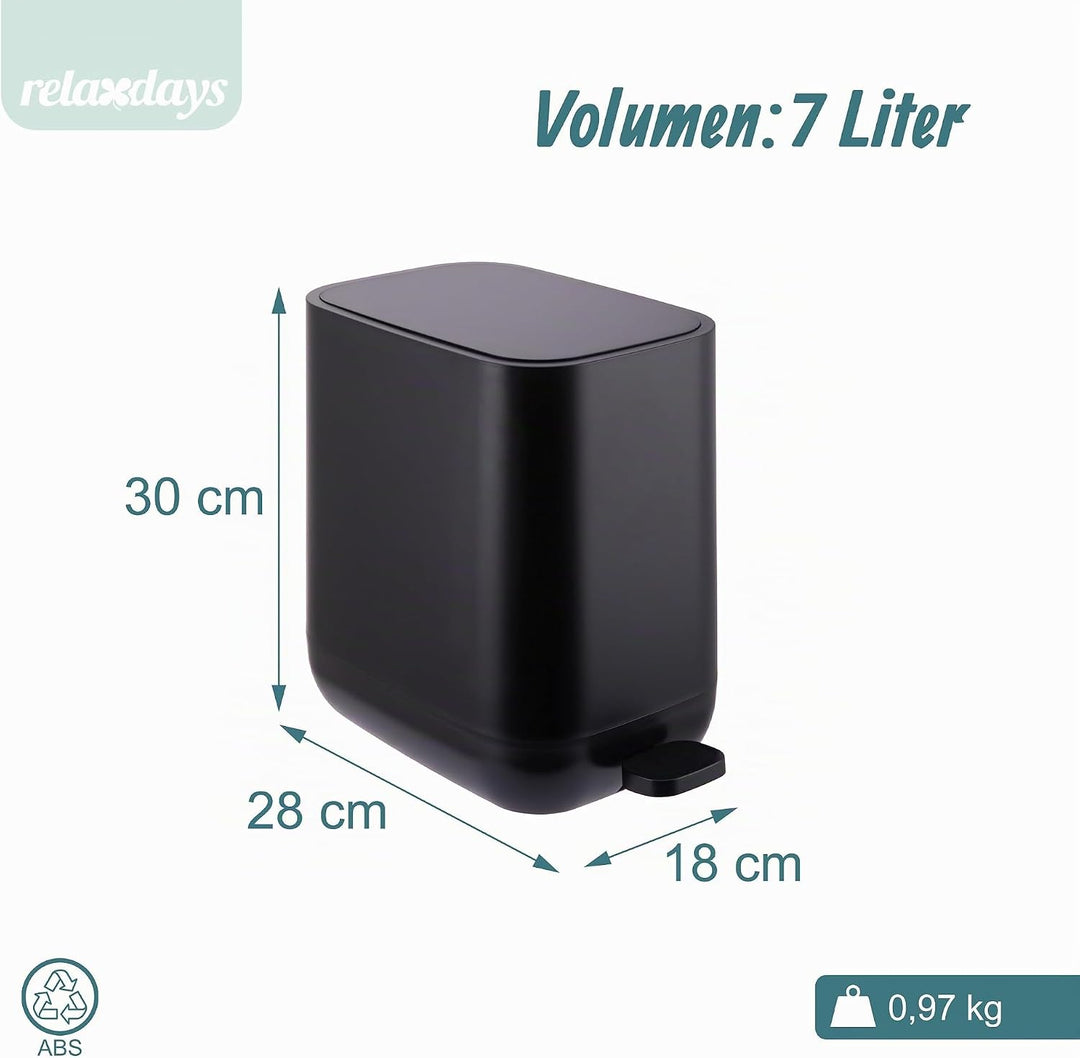 Relaxdays Mülleimer, 7 Liter, Absenkautomatik, entnehmbarer Inneneimer, Matter Kunststoff, schmaler