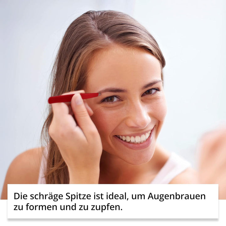 Rubis Pinzette Rot - schräg, fein und spitz - Pinzette zum Augenbrauen zupfen - schräge Spitze zur H