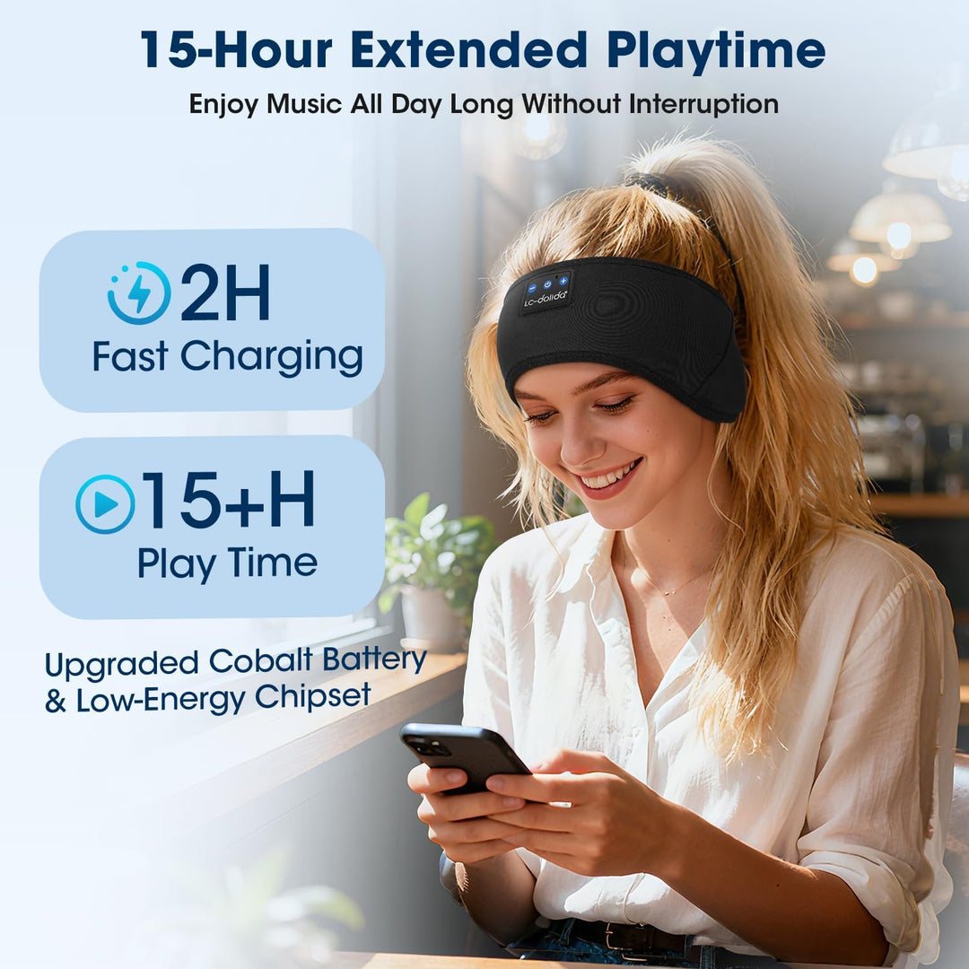LC-dolida Schlafkopfhörer Stirnband Bluetooth,Super Weiche Sleep Headphones Sportskopfhörer für Männ