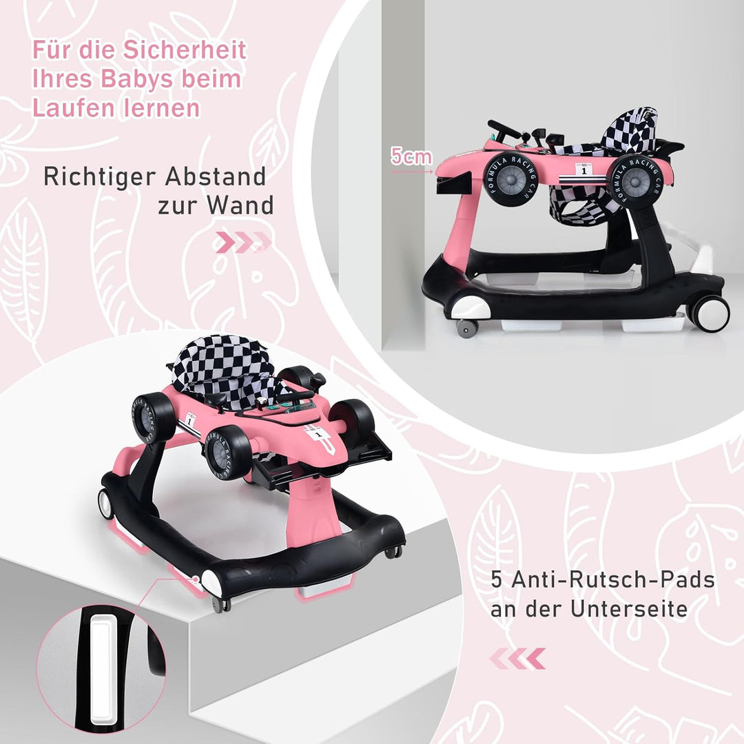 GOPLUS 4 in 1 Baby Lauflernhilfe, Lauflernwagen höhenverstellbar mit Licht &amp; Musik, Baby Walker Auto