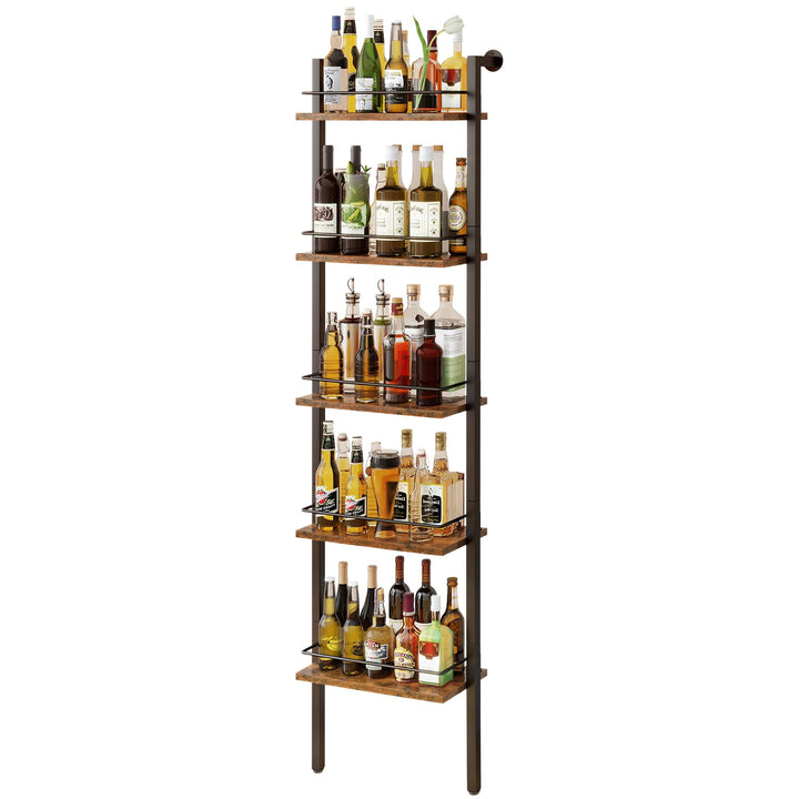 YMYNY 5-Tier freistehende Weinregale, Liquor Flasche Display Regal mit Zäunen, Wand montierte schwim