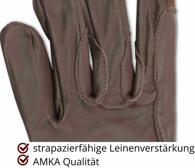 AMKA Leder Fahrhandschuhe mit Elastik-Handrücken und Verstärkungen für die Fahrleine Kutschhandschuh