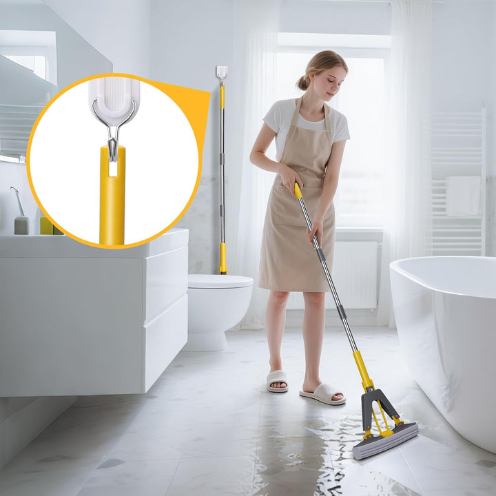 Masthome Schwamm Wischmopp,Schwammwischer mit 128cm Stiel Saugfähig Schwamm Bodenwischer mit 3 Schwa