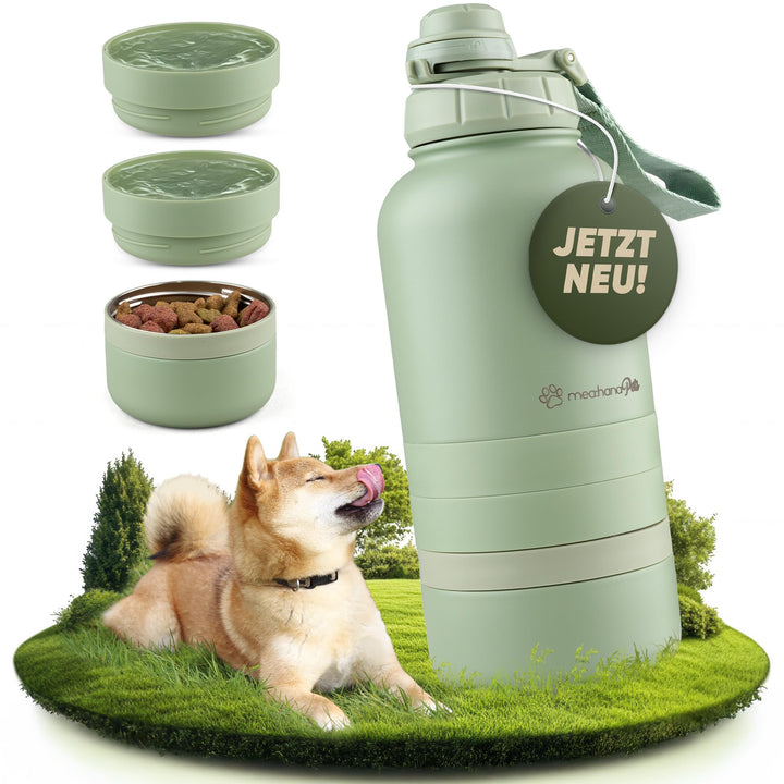Pets Hundetrinkflasche für unterwegs 1l mit Näpfen -Ideal für Reisen,Outdoor- Isolierte Edelstahl Fl