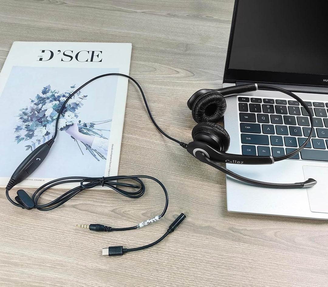 PC Headset Handy für Smartphone Computer Laptop, 3,5mm Klinke USB-C Kopfhörer Handy mit Mikrofon für