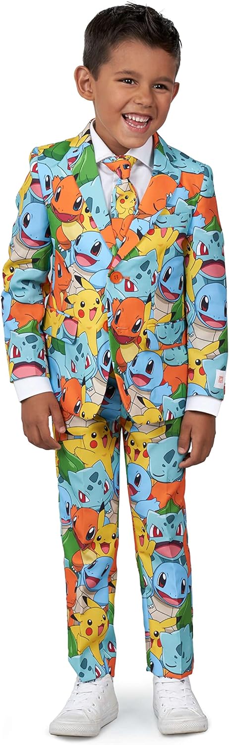 OppoSuits Jungen-Pokémon-Anzug - Pikachu-Outfit - Inklusive Blazer, Hose und Krawatte - Mehrfarbig -
