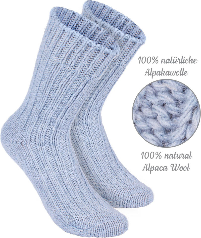 Brubaker 4 Paar Alpaka Socken sehr dick flauschig und warm - reine Alpakawolle 35-38 Blau- und Graut