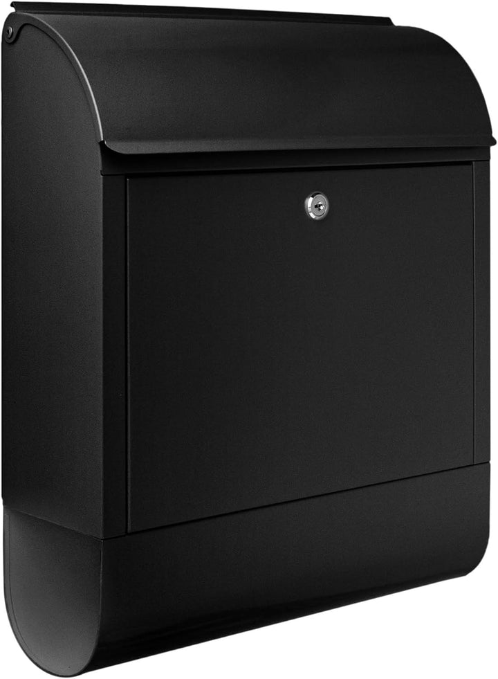 banjado Design Briefkasten schwarz Stahl mit Zeitungsfach - 39x47x13cm gross mit 2 Schlüssel - Brief