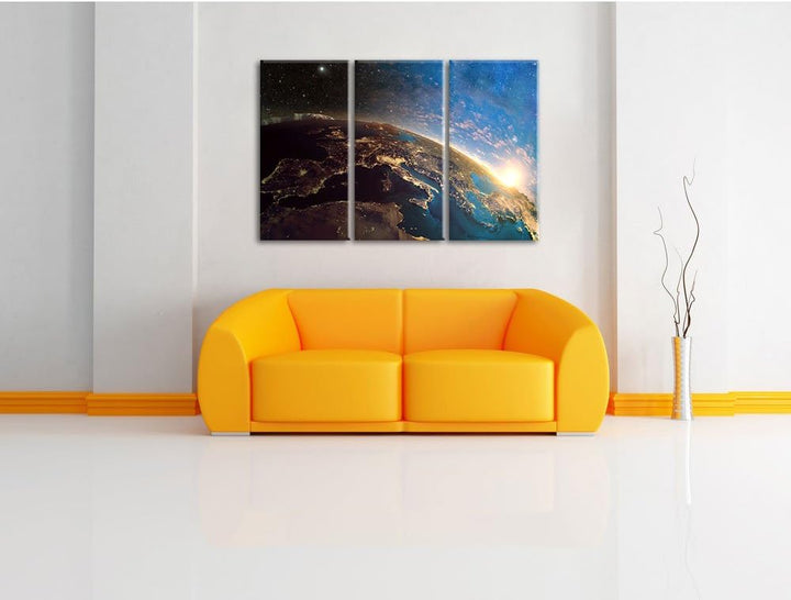 Pixxprint Erde im Weltall als Leinwandbild - Grösse: 3-Teilig (120x80cm) - Wandbild - Kunstdruck - f