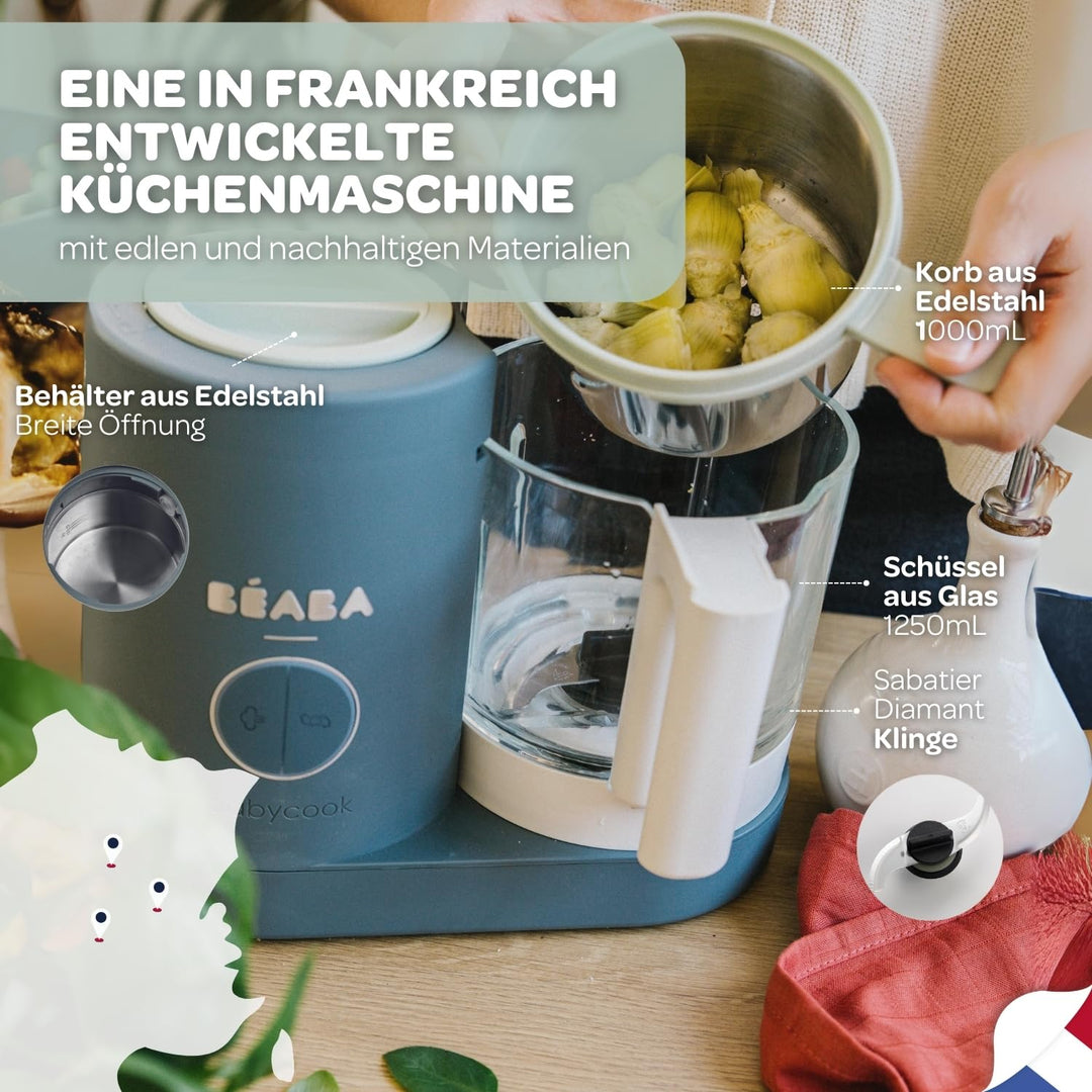 Béaba - Babycook Neo - 6 in 1 Babynahrungszubereiter - Schonender Dampfgarer - Glaskrug und Garkorb
