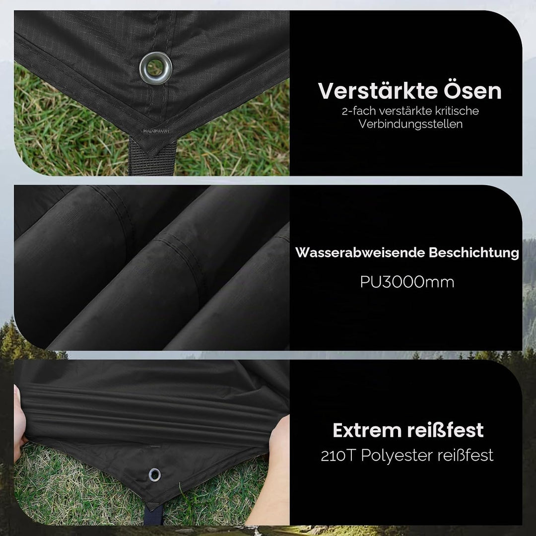 JAICOM Tarp Wasserdicht, 3.6x2.9m Ultraleicht Camping Zeltplane, Anti-UV Sonnen Regen Schutz Schnee,
