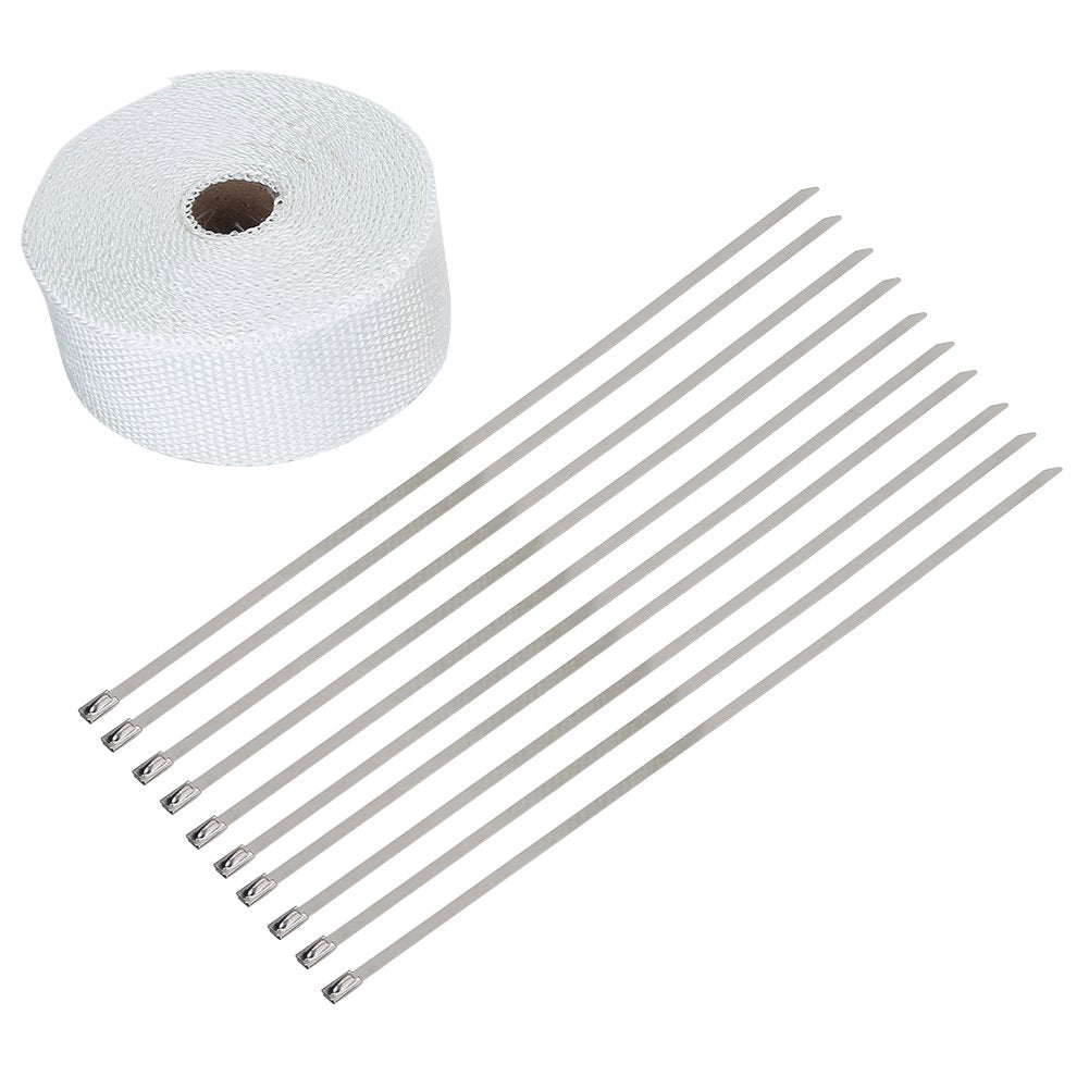KIMISS Auspuff Wrap, 10 M Wrap weiss Verpackungsband für Auspuffrohr Auspuff Wrap Wärmeisolierung fü