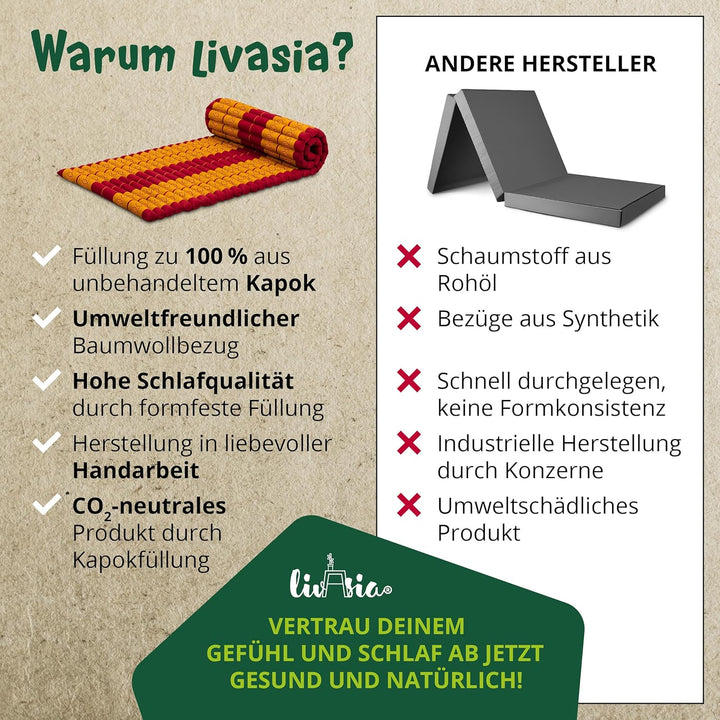 livasia Rollmatte Rollmatratze L-200x110x4,5cm, Gästebett Gästematratze 1 Person, Reisebett Kofferra