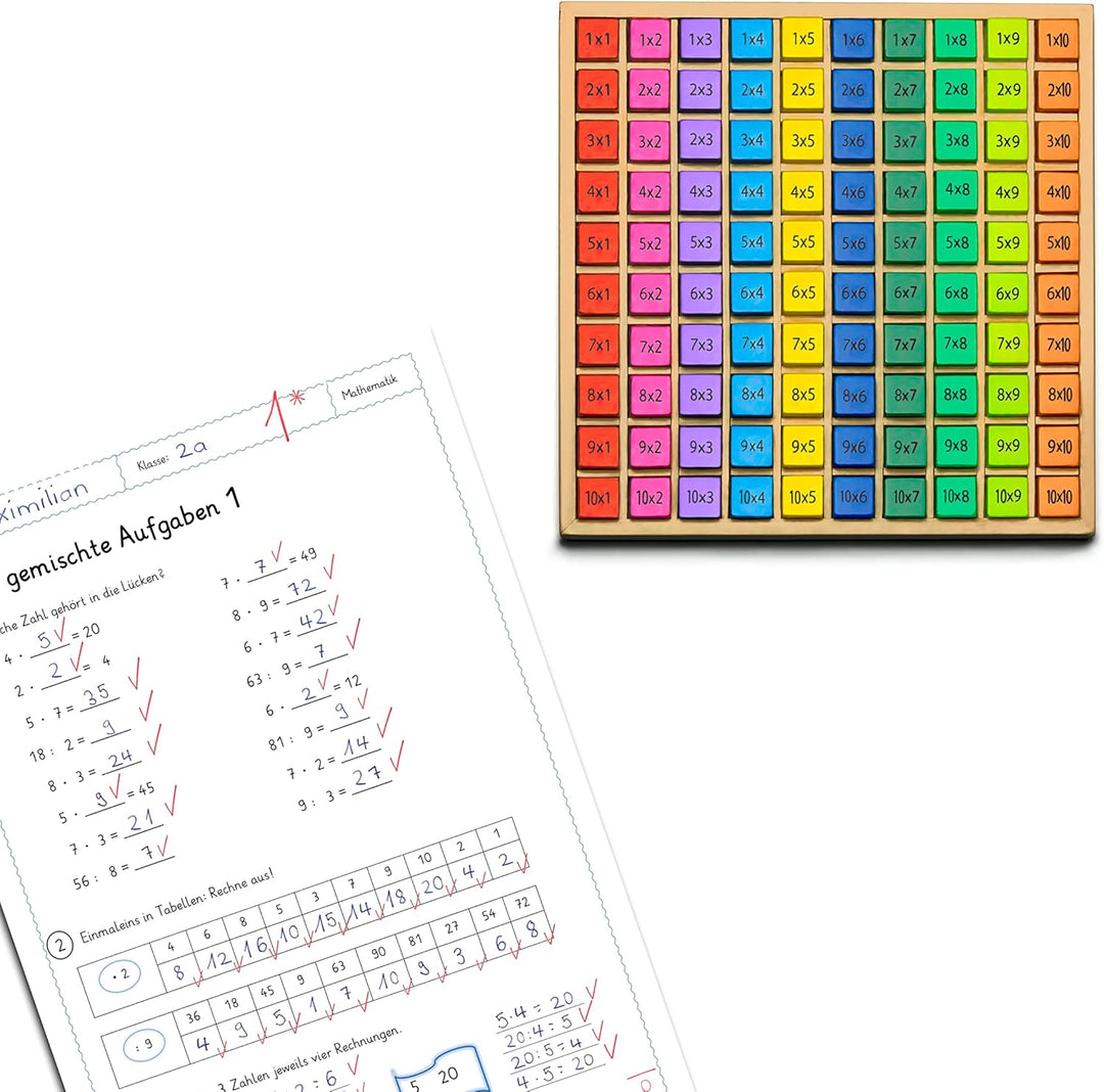 Natureich 2X Rechenbrett - 1x1, Division, Multiplikationsbrett, Mal, Geteilt Lernen für Grundschüler