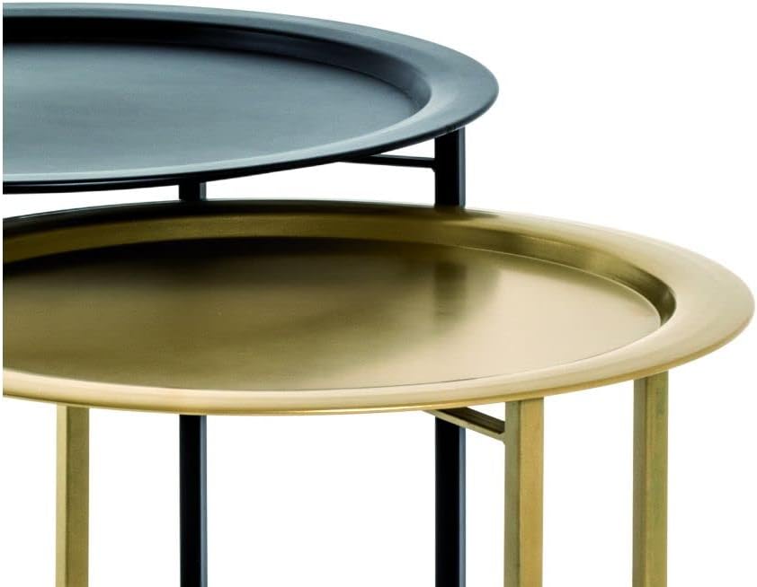 HAKU Möbel Couchtisch 2er Set, Metall, schwarz-gold, Ø 52 x H 44 cm / Ø 62 x H 49 cm, Schwarz-gold