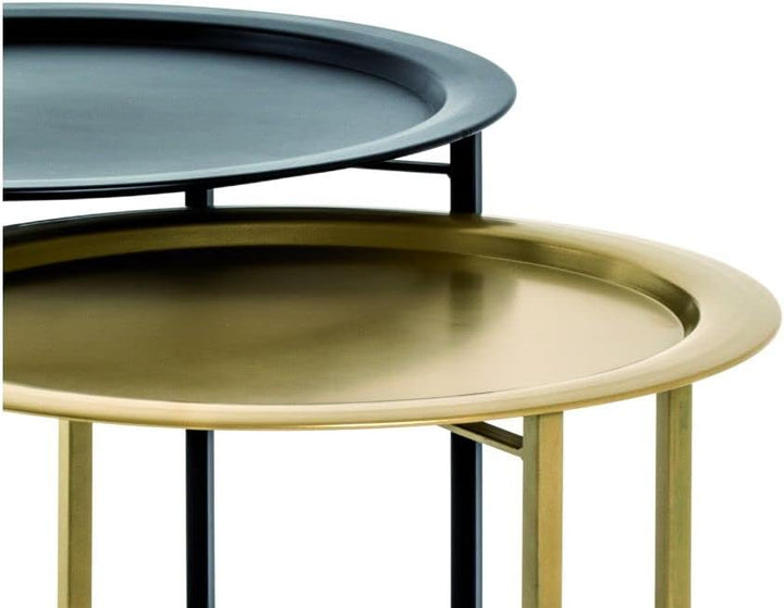 HAKU Möbel Couchtisch 2er Set, Metall, schwarz-gold, Ø 52 x H 44 cm / Ø 62 x H 49 cm, Schwarz-gold