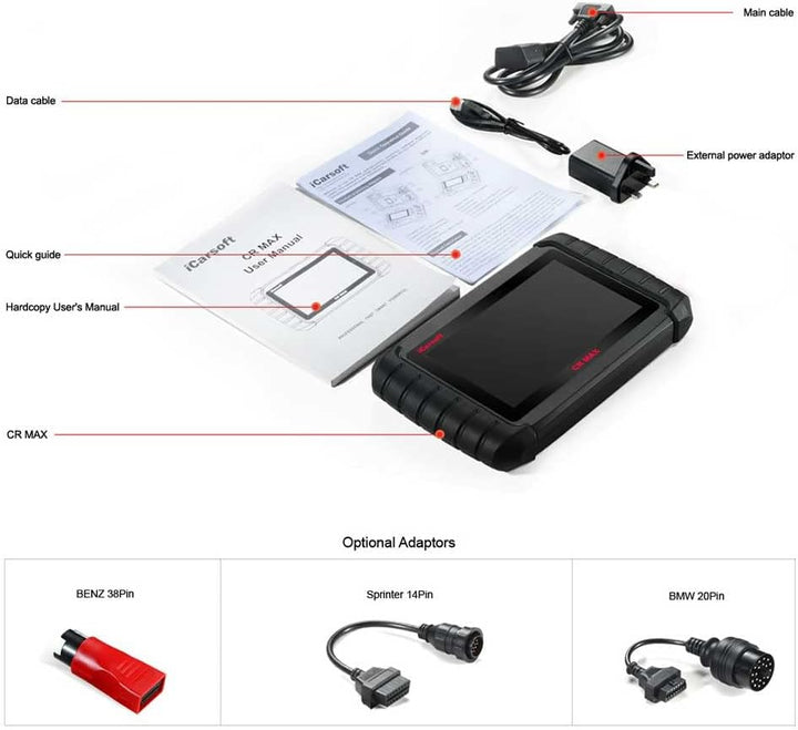 iCarsoft CR MAX Professionelles Multimarken-Fahrzeugdiagnosegerät zur Fehleranalyse, Lesen und Lösch