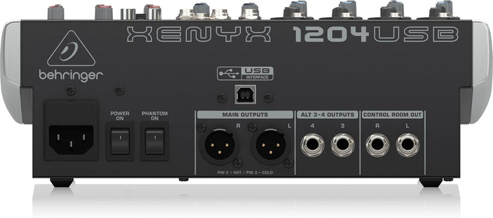 Behringer XENYX 1204USB Premium 12-Input 2/2-Bus Mixer mit XENYX Mic Preamps und Compressors, Britis