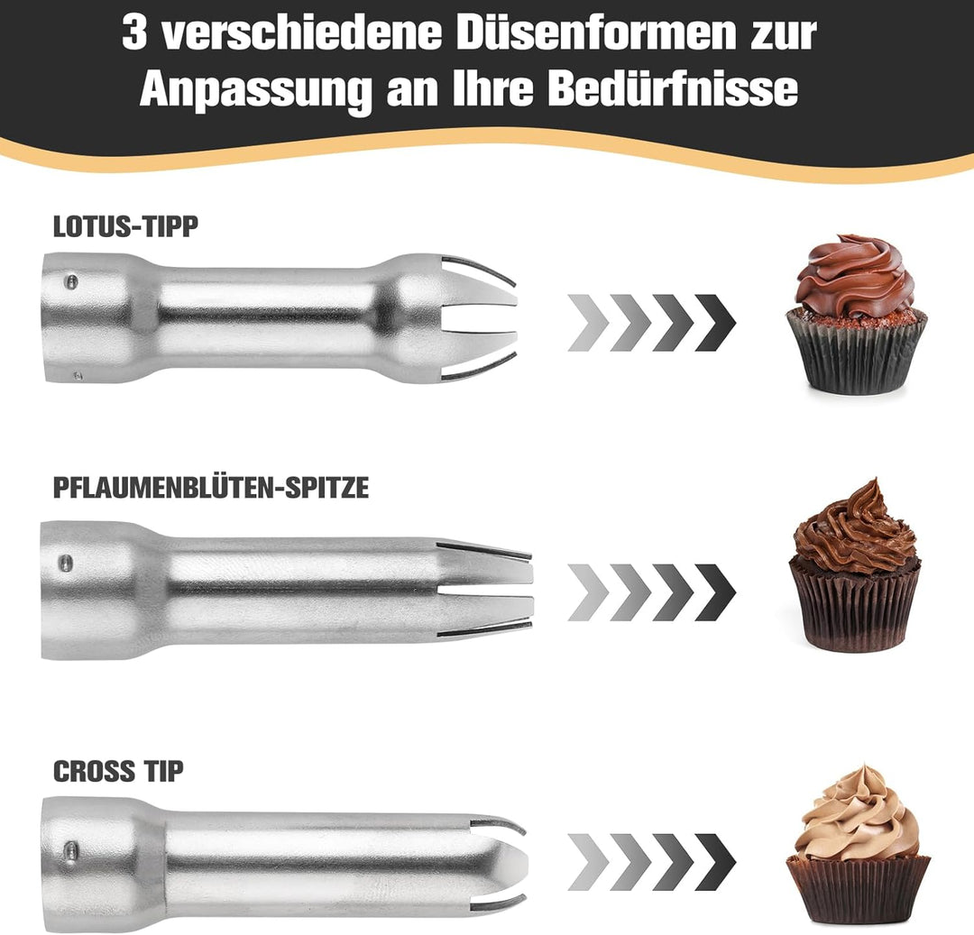 ERWEY Sahnespender 500ML, Sahnesyphon Aluminium, Sahnesprüher Auslaufsicherer Einfach Reinigen mit 3