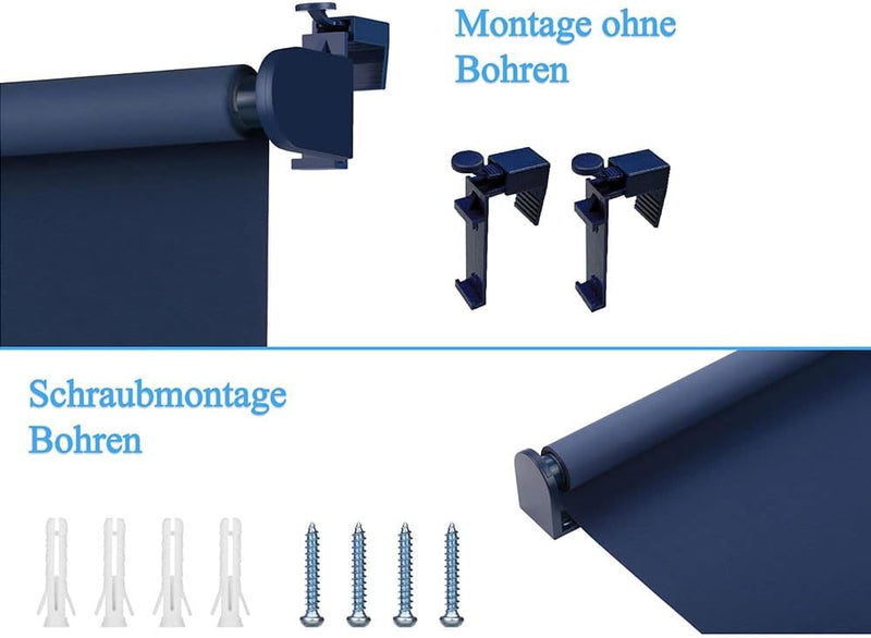 Eurohome Verdunkelungsrollo Thermo Rollo 100x130cm (Stoffbreite 96 cm) Dunkelblau Klemmfix ohne Bohr
