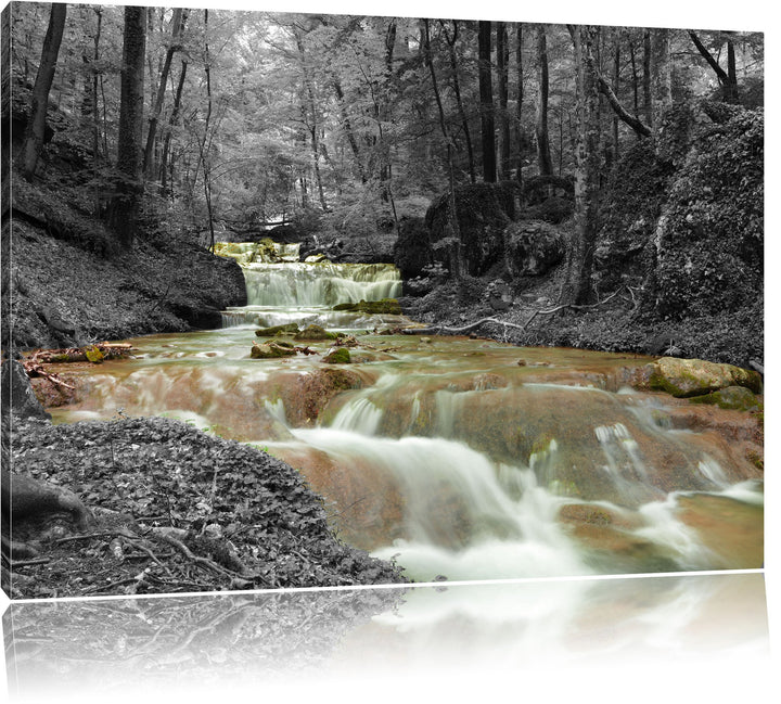 Pixxprint Waldbach im Herbst als Leinwandbild/Grösse: 100x70 cm/Wandbild/Kunstdruck/fertig bespannt,