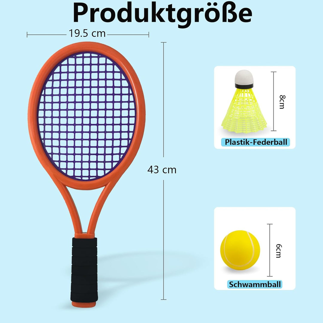 Kinder-Tennisschläger, 17-Zoll-Kunststoff-Tennisschläger mit 4 weichen Bällen und 6 Federbällen für