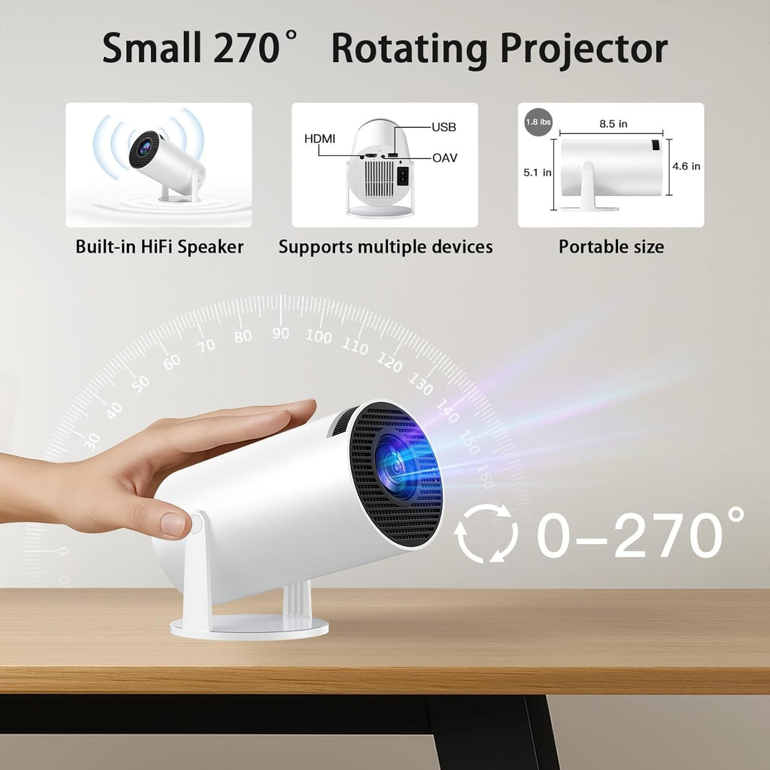 Mini Beamer 4K 1080P Mini Projektor Tragbarer Android 11.0, WLAN 6 Bluetooth 5.4 Automatischer Trape