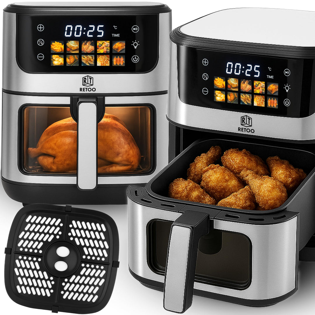 Retoo Heissluftfritteuse 6.5L 1800W, 10 Programmen Friteuse Heissluft, max 200°C, Air Fryer bis zu 9