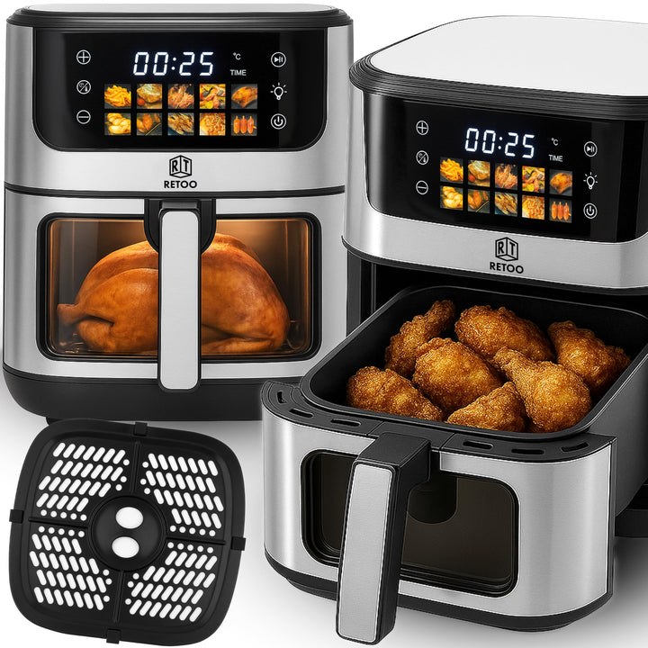 Retoo Heissluftfritteuse 6.5L 1800W, 10 Programmen Friteuse Heissluft, max 200°C, Air Fryer bis zu 9