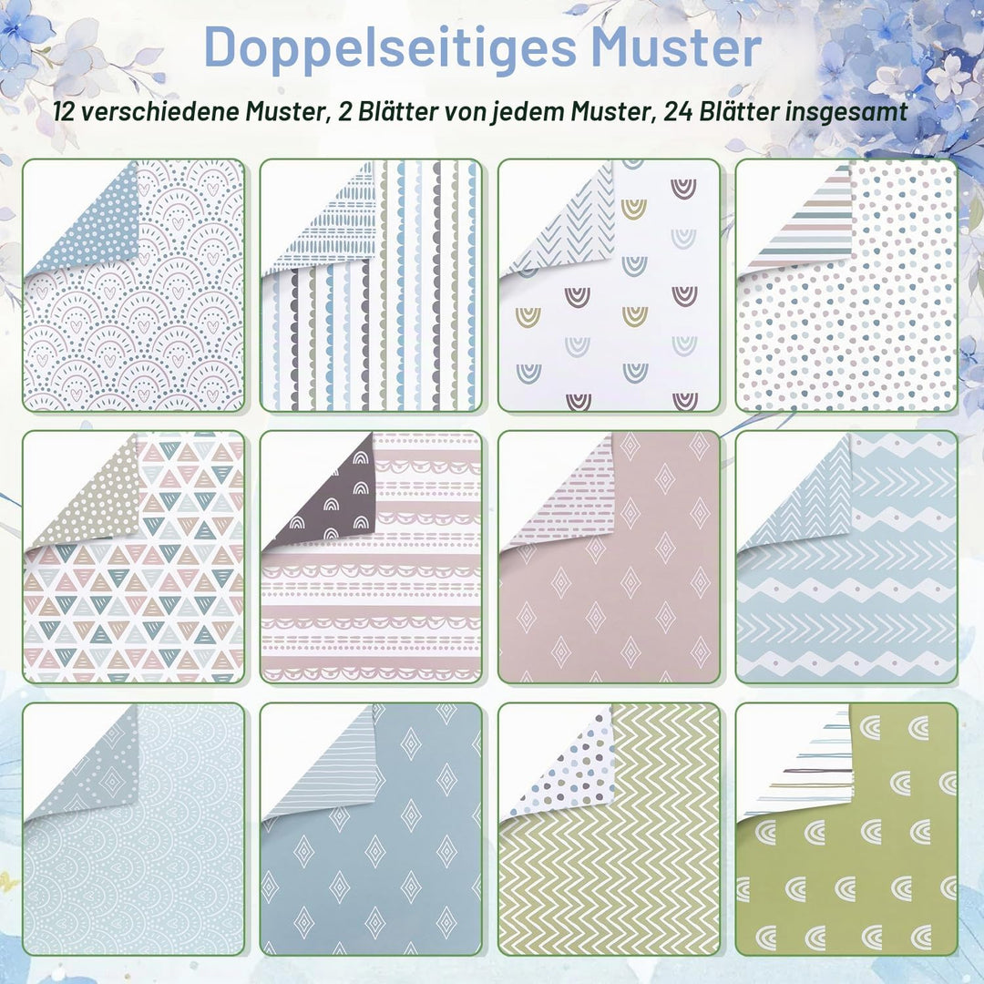 Nuyoah Scrapbooking Papier Scrapbook Zubehör 24 Blat Buntes Doppelseitiges 12 inch Junk Journaling Z