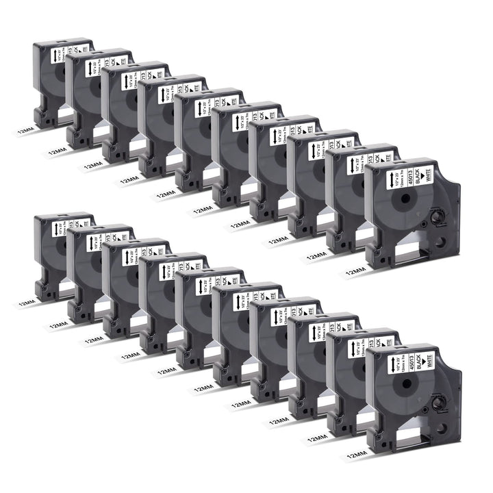 20x Kompatibel für Dymo D1 Etikettenband 12mm x 7m 45013 A45013 S0720530 Schwarz auf Weiss Schriftba