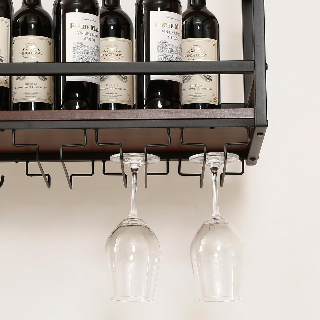 [en.casa] Weinregal Borejle 100 x 30 x 65 cm Schwarz/Walnussoptik, 100 x 30 x 65 cm