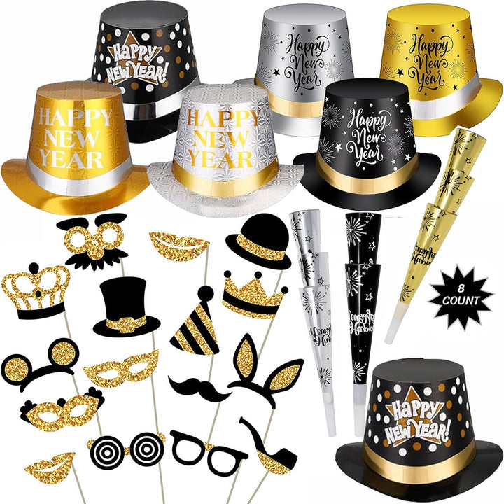 ZYDNANYANG Neujahr 2024 Partyhut Neujahr Silvester,6 Stück Partyhüte,6 Stück Dreieckiger spitzer Hut