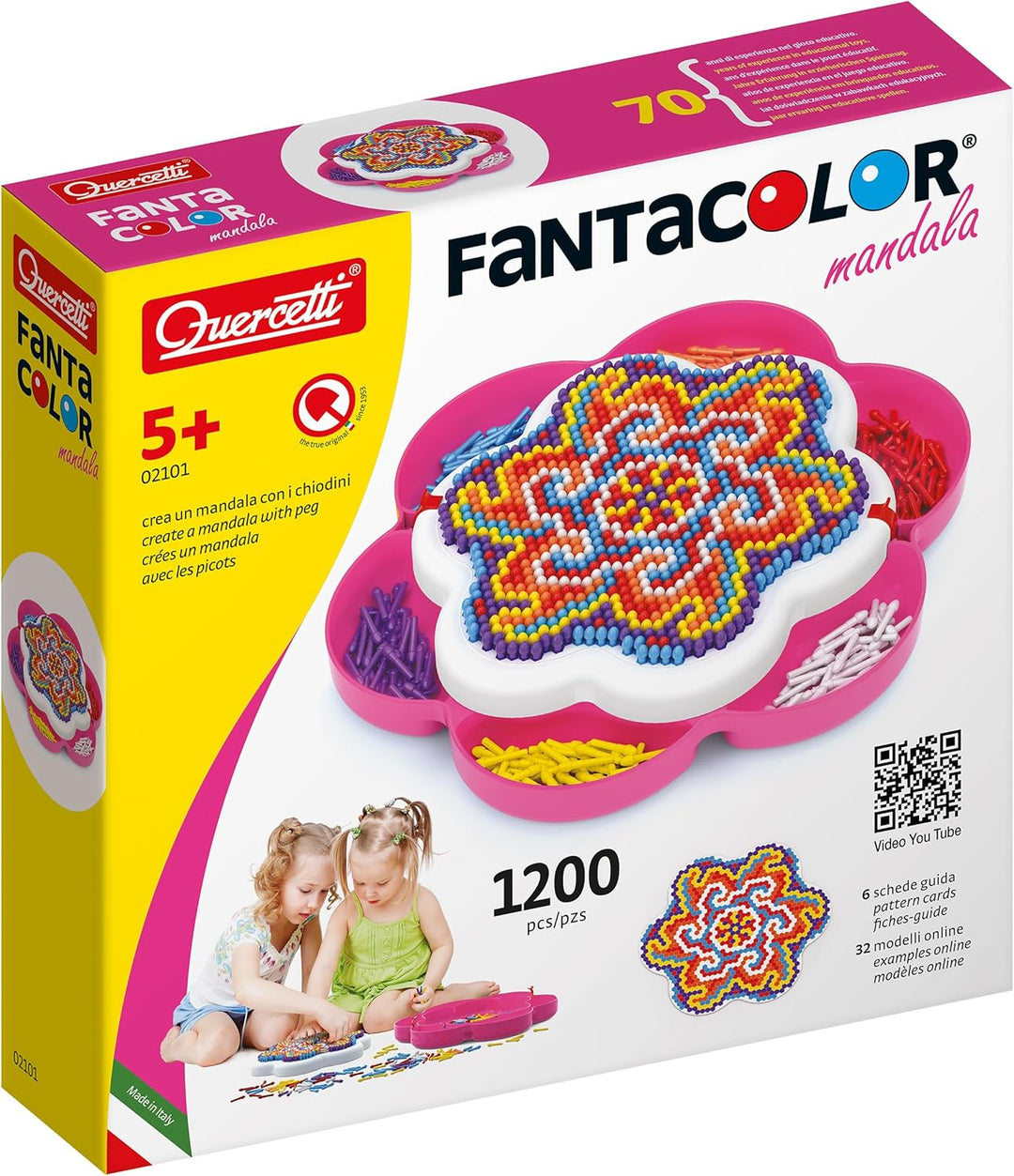 Quercetti Fantacolor Mandala Daisy Mosaik Bastelset Kinder 5+ Jahre Mosaiksteine zum Basteln Kreativ