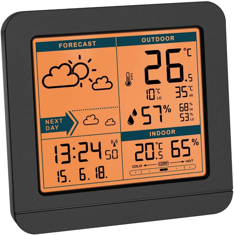 TFA Dostmann Sky 35.1152 Funk-Wetterstation mit Aussensensor, Wettervorhersage und Funkuhr (schwarz