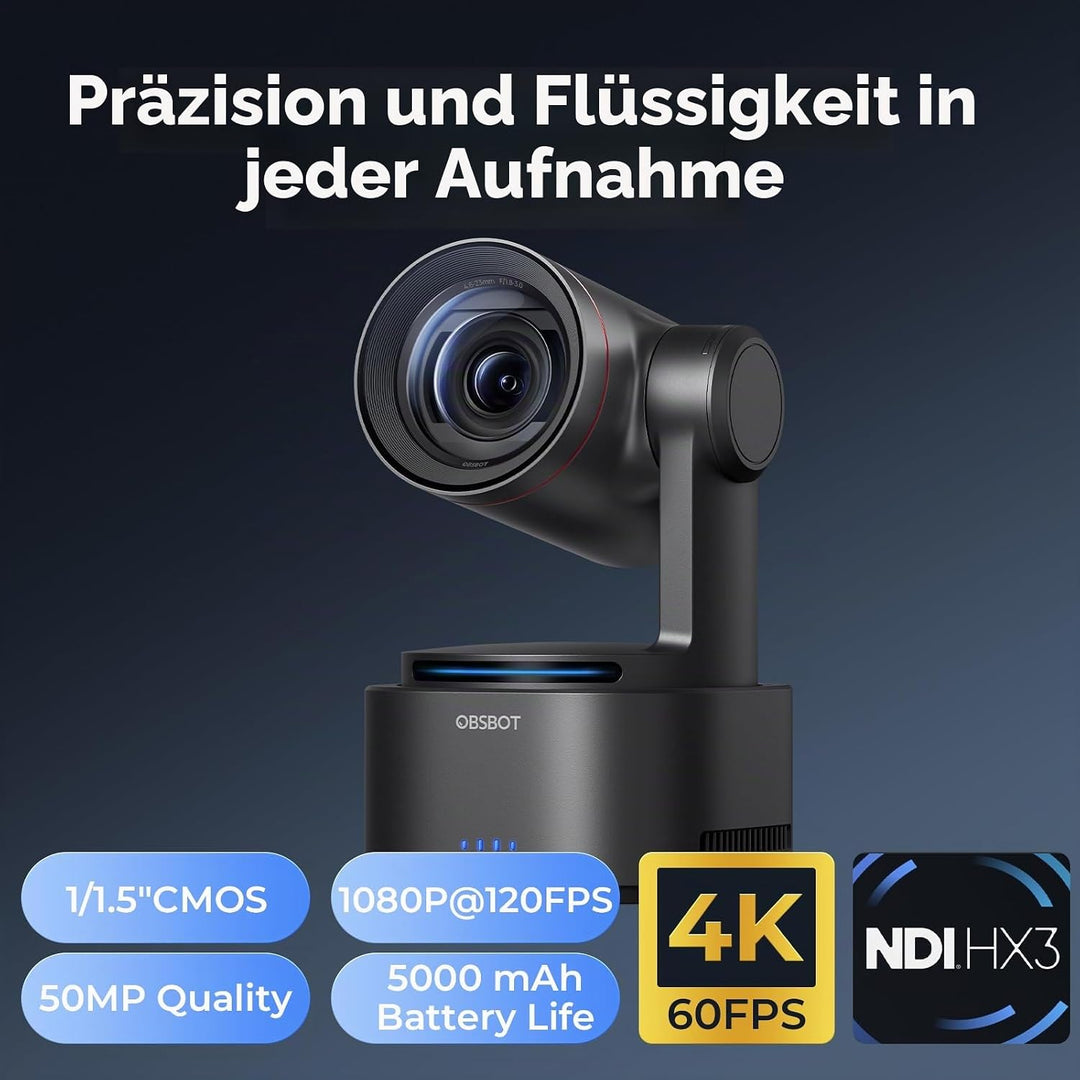 OBSBOT Tail 2 4K PTZR NDI-Kamera 60fps, 5X Optischer Zoom, AI Auto Tracking, 1/1,5 Zoll 50MP, HDMI/S