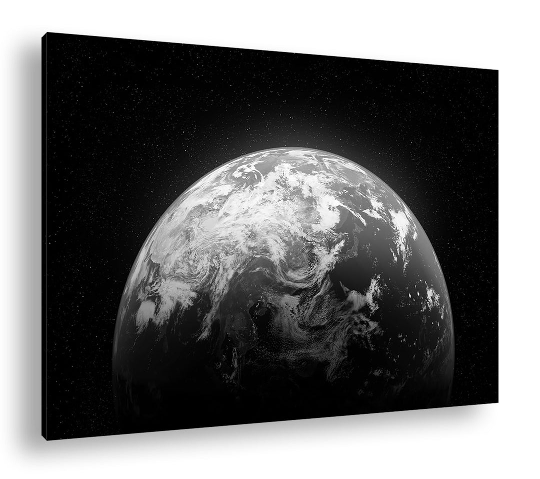 Planet Erde Format: 80x60 cm Effekt: Schwarz/Weiss als Leinwandbild, Motiv fertig gerahmt auf Echtho