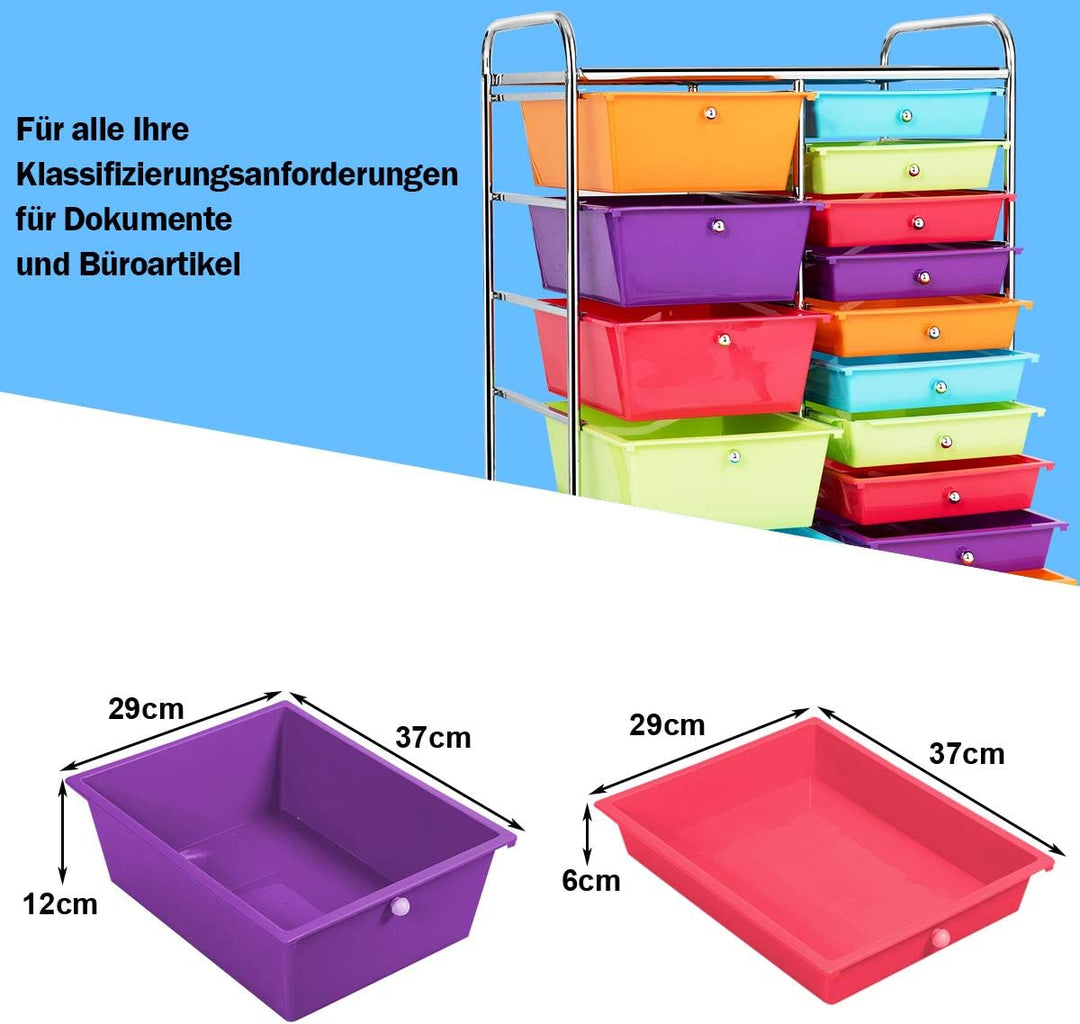 GOPLUS Rollwagen mit 15 stapelbaren Schubladen, Schubladenwagen Farbewahl, Beistellwagen Haushaltswa